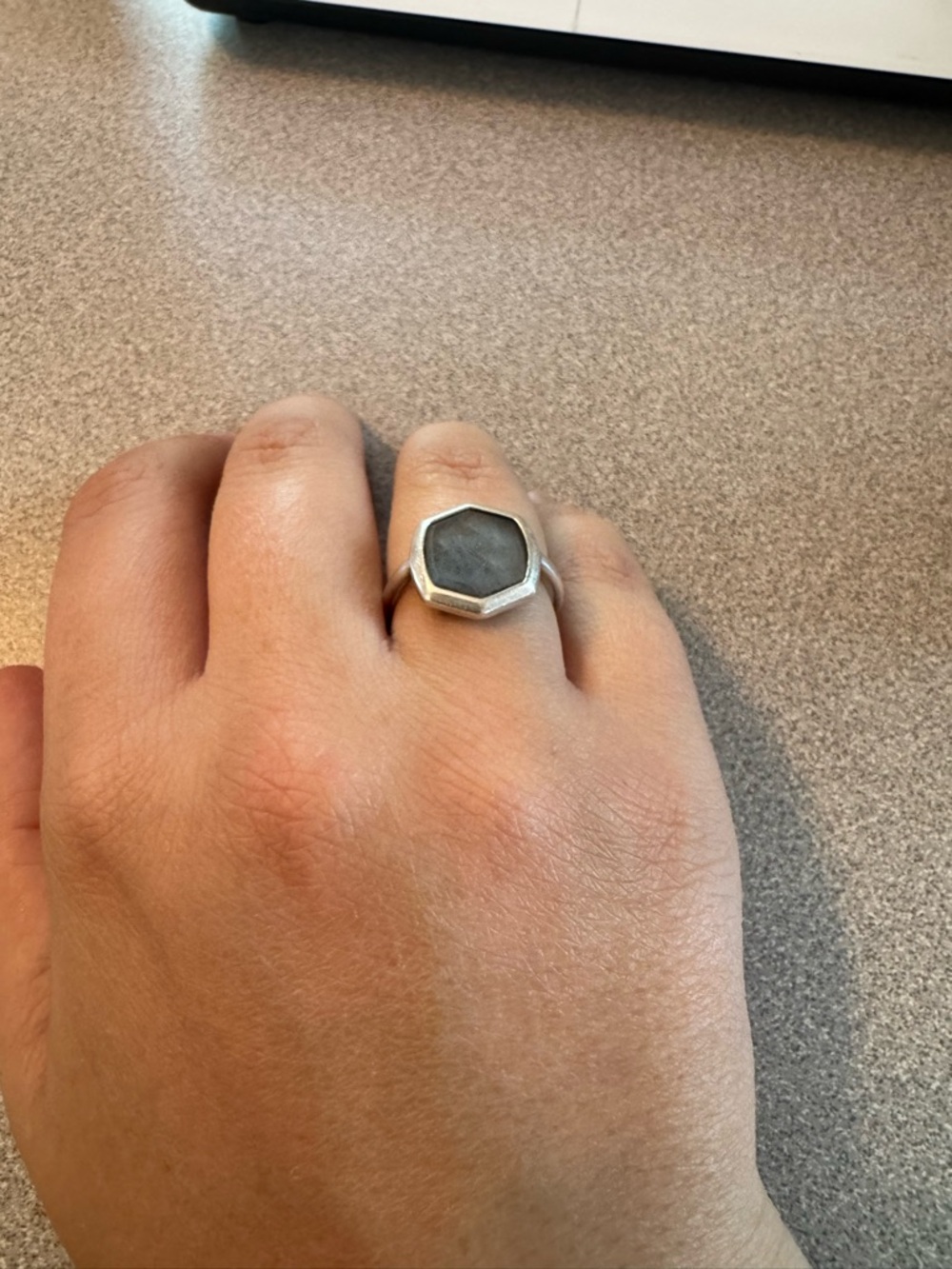 Kendra Scott Hexagon Davis Ring in Dark Gray Stone with Silver Band